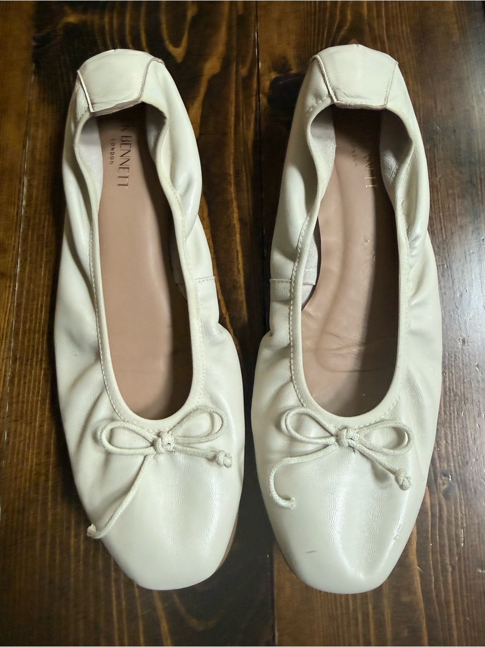 LK Bennett Soft Ivory Leather Bow Ballet Flats